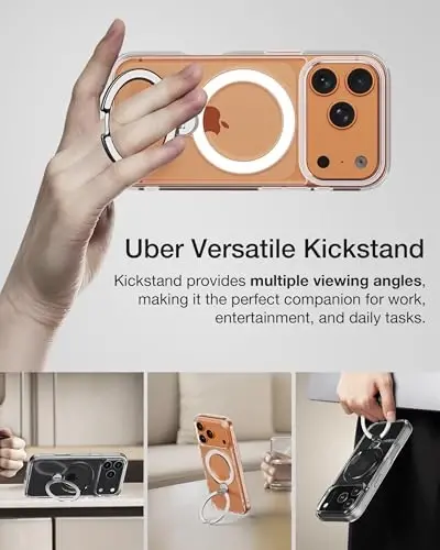 Upcommon Flex Stand Case iPhone 17 Pro Max uchun, 360° aylanadigan tirgak, MagSafe bilan mos, ingichka himoya qopqog'i, zarbga chidamli (Shaffof) - 2