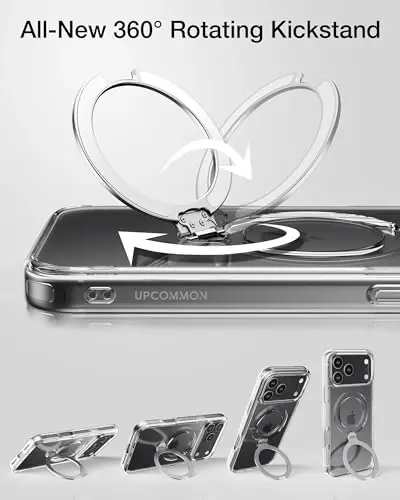Upcommon Flex Stand Case iPhone 17 Pro Max uchun, 360° aylanadigan tirgak, MagSafe bilan mos, ingichka himoya qopqog'i, zarbga chidamli (Shaffof) - 4