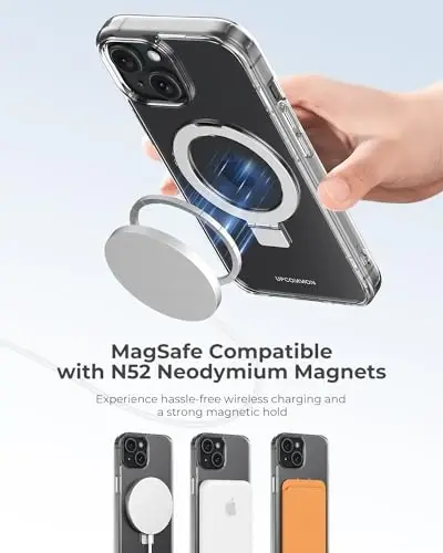 Upcommon Flex Stand Case, Oʻrnatilgan magnit tayanch, MagSafe bilan mos, Yupqa himoya qopqogʻi, Zarba oʻtkazmaydigan (iPhone 15) Shaffof - 4