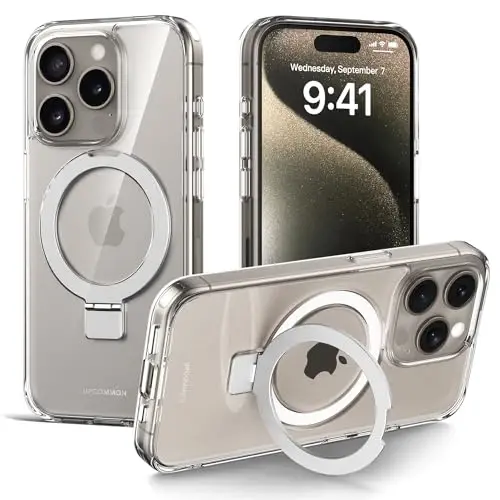 Upcommon Flex Stand Case, O‘rnatilgan magnit tirgak, MagSafe bilan mos, Yupqa himoya qopqog‘i, Zarba o‘tkazmaydigan (iPhone 15 Pro) Shaffof - 1