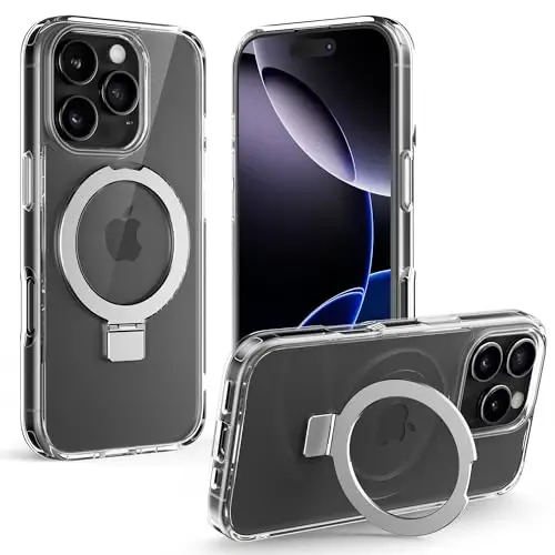 Upcommon Flex Stand Case, Oʻrnatilgan magnit tirgak, MagSafe bilan mos, Yupqa himoya qopqogʻi, Zarba oʻtkazmaydigan (iPhone 16 Pro Max) Shaffof 