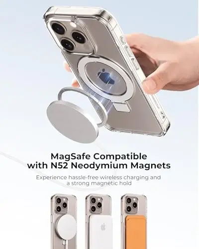 Upcommon Flex Stand Case, Oʻrnatilgan magnit tirgak, MagSafe bilan mos, Yupqa himoya qopqogʻi, Zarba oʻtkazmaydigan (iPhone 16 Pro Max) Shaffof - 4