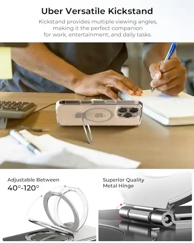 Upcommon Flex Stand Case, Oʻrnatilgan magnit tirgak, MagSafe mos, Yupqa himoya qopqogʻi, Zarba oʻtkazmaydigan (iPhone 16) Shaffof - 3