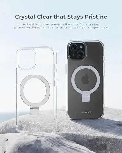 Upcommon Flex Stand Kickstand Case for [ iPhone 15 Plus ] MagSafe bilan mos, Metall oyoq tirgovichi, Sariqlikka qarshi, Yengil himoya zarbga chidamli g'ilof - Shaffof - 5