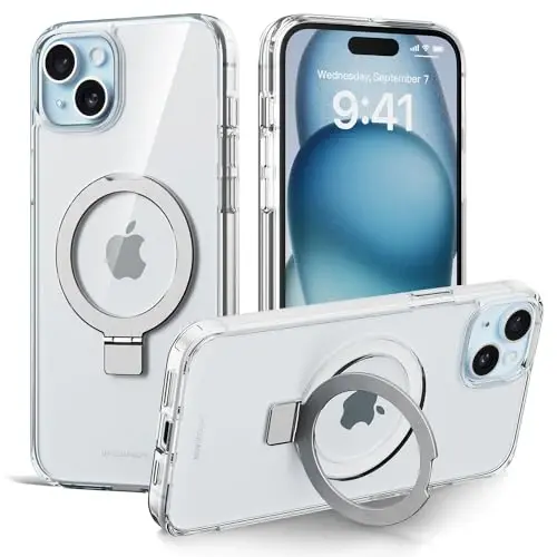 Upcommon Flex Stand Kickstand Case for [ iPhone 15 Plus ] MagSafe bilan mos, Metall oyoq tirgovichi, Sariqlikka qarshi, Yengil himoya zarbga chidamli g'ilof - Shaffof - UPCOMMON