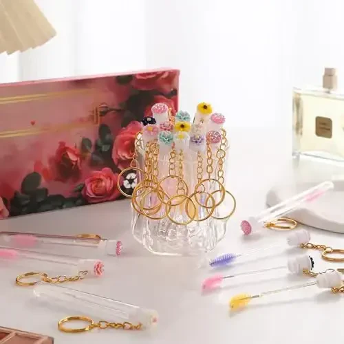 Upgrade 48 Pieces Disposable Mascara Wands Set,Include 24 Pcs Crystal Lash Spoolies Brush 24 Pcs Reusable Keychain Empty Eyelash Brush Tubes Christmas Holiday Gift Women Girls - 3