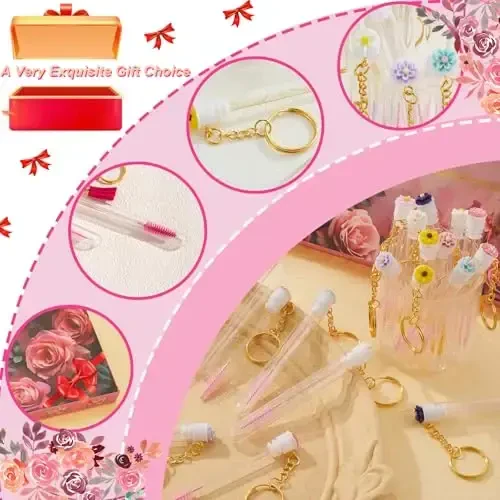 Upgrade 48 Pieces Disposable Mascara Wands Set,Include 24 Pcs Crystal Lash Spoolies Brush 24 Pcs Reusable Keychain Empty Eyelash Brush Tubes Christmas Holiday Gift Women Girls - 5