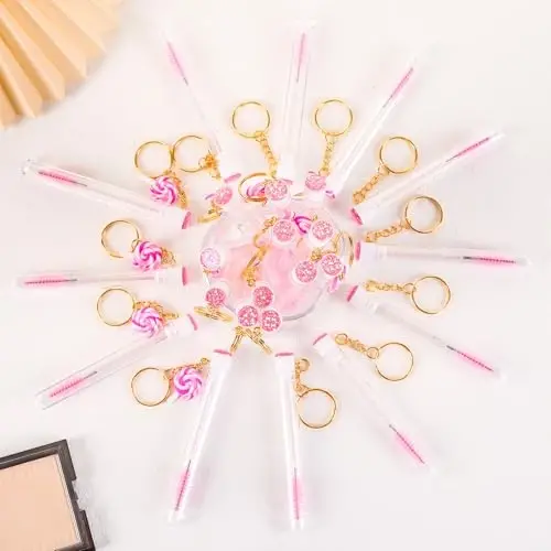 Upgrade 48 Pcs Disposable Mascara Wands Set Eyebrow Spoolies | 24 Lash Spoolies Brush and 24 Reusable Keychain Empty Eyelash Brush Tubes for Eyelash Extension Kit Make Up Tools - 3