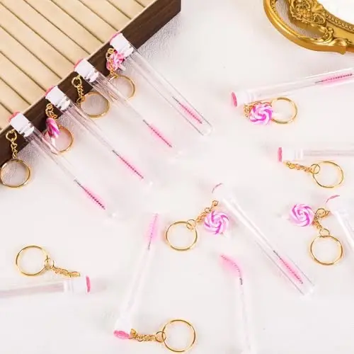 Upgrade 48 Pcs Disposable Mascara Wands Set Eyebrow Spoolies | 24 Lash Spoolies Brush and 24 Reusable Keychain Empty Eyelash Brush Tubes for Eyelash Extension Kit Make Up Tools - 5