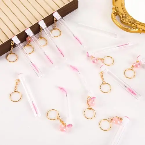 Upgrade 48 Pcs Disposable Mascara Wands Set Eyebrow Spoolies, Hot Pink | 24 Lash Spoolies Brush and 24 Reusable Keychain Empty Eyelash Brush Tubes for Eyelash Extension Kit Make Up Tools - 4