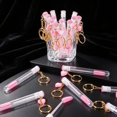 Upgrade 48 Pcs Disposable Mascara Wands Set Eyebrow Spoolies, White/Pink | 24 Lash Spoolies Brush and 24 Reusable Keychain Empty Eyelash Brush Tubes for Eyelash Extension Kit Make Up Tools - SANARITA (1)