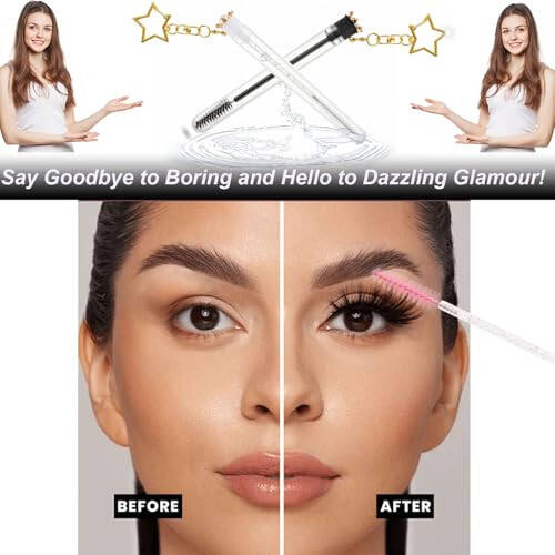 Upgrade 48 Pieces Disposable Mascara Wands Set, Extremely Durable Diamond Mascara for Women and Girls - Include 24 Pcs Crystal Lash Spoolies Brush and 24 Pcs Reusable Keychain Empty Eyelash Brush Tubes - 6