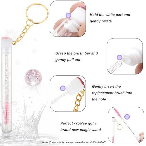 Upgrade 48 Pieces Disposable Mascara Wands Set, Extremely Durable Diamond Mascara for Women and Girls - Include 24 Pcs Crystal Lash Spoolies Brush and 24 Pcs Reusable Keychain Empty Eyelash Brush Tubes - 1