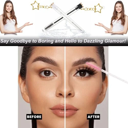 Upgrade 48 Pieces Disposable Mascara Wands Set, Extremely Durable Diamond Mascara for Women and Girls - Include 24 Pcs Crystal Lash Spoolies Brush and 24 Pcs Reusable Keychain Empty Eyelash Brush Tubes - 6