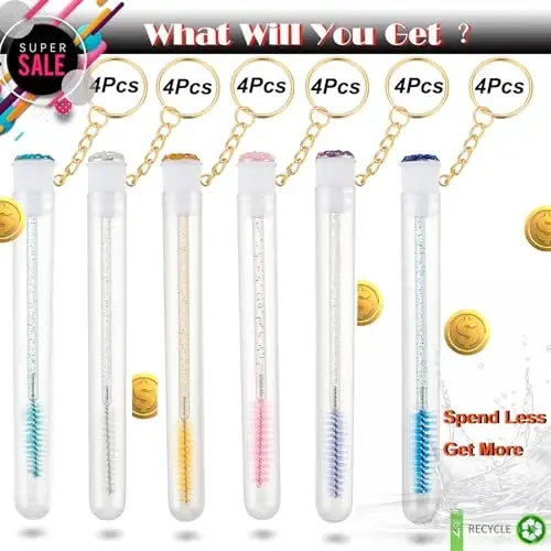 Upgrade 48 Pieces Disposable Mascara Wands Set, Include 24 Pcs Crystal Lash Spoolies Brush and 24 Pcs Reusable Keychain Empty Eyelash Brush Tubes - 5