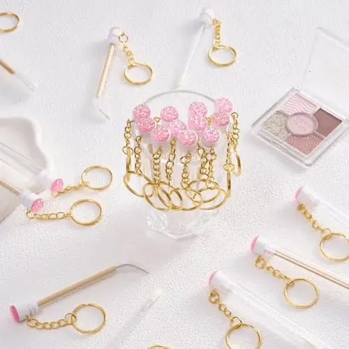 Upgrade 48 Pieces Disposable Mascara Wands Set, Include 24 Pcs Crystal Lash Spoolies Brush and 24 Pcs Reusable Keychain Empty Eyelash Brush Tubes - 1