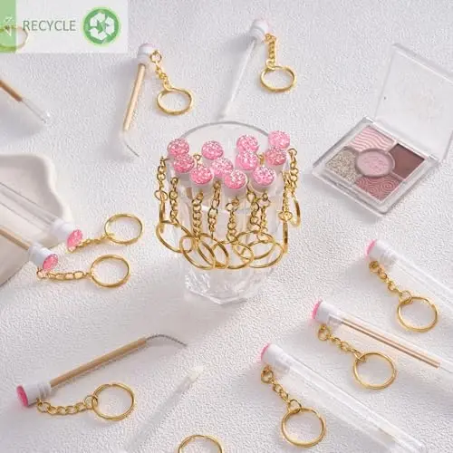 Upgrade 48 Pieces Disposable Mascara Wands Set, Include 24 Pcs Crystal Lash Spoolies Brush and 24 Pcs Reusable Keychain Empty Eyelash Brush Tubes - 3