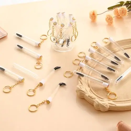 Upgrade 48 Pieces Disposable Mascara Wands Set, Include 24 Pcs Crystal Lash Spoolies Brush and 24 Pcs Reusable Keychain Empty Eyelash Brush Tubes (Gold) - 4