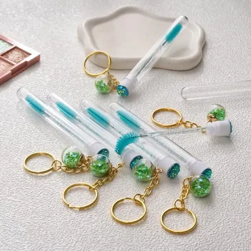 Upgrade 48 Pieces Disposable Mascara Wands Set, Include 24 Pcs Crystal Lash Spoolies Brush and 24 Pcs Reusable Keychain Empty Eyelash Brush Tubes - 4