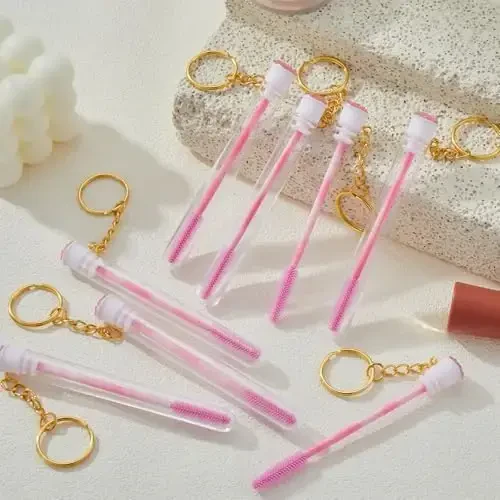 Upgrade 48 Pieces Disposable Mascara Wands Set, Include 24 Pcs Crystal Lash Spoolies Brush and 24 Pcs Reusable Keychain Empty Eyelash Brush Tubes (Pink) - 4