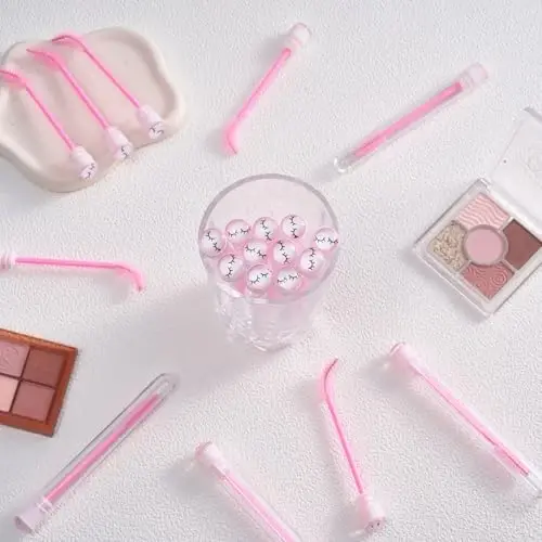 Upgrade 48 Pieces Disposable Mascara Wands Set, Include 24 Pcs Crystal Lash Spoolies Brush and 24 Pcs Reusable Keychain Empty Eyelash Brush Tubes Pink - 1
