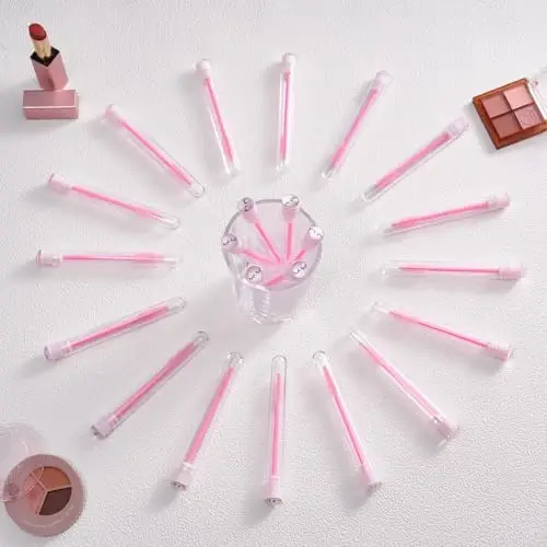 Upgrade 48 Pieces Disposable Mascara Wands Set, Include 24 Pcs Crystal Lash Spoolies Brush and 24 Pcs Reusable Keychain Empty Eyelash Brush Tubes Pink - 3