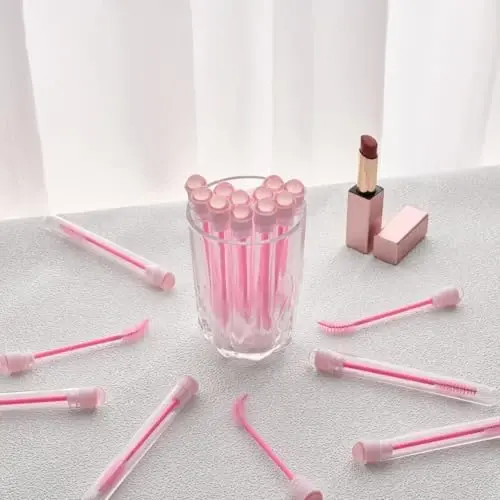 Upgrade 48 Pieces Disposable Mascara Wands Set, Include 24 Pcs Cute Crystal Lash Spoolies Brush and 24 Pcs Reusable Keychain Empty Eyelash Brush Tubes - 4