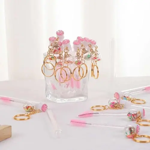 Upgrade 48 Pieces Disposable Mascara Wands Set, Include 24 Pcs Cute Crystal Lash Spoolies Brush and 24 Pcs Reusable Keychain Empty Eyelash Brush Tubes(Fruit) 