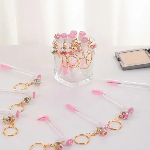 Upgrade 48 Pieces Disposable Mascara Wands Set, Include 24 Pcs Cute Crystal Lash Spoolies Brush and 24 Pcs Reusable Keychain Empty Eyelash Brush Tubes(Fruit) - 4