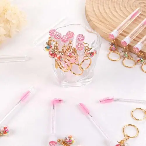 Upgrade 48 Pieces Disposable Mascara Wands Set, Include 24 Pcs Cute Crystal Lash Spoolies Brush and 24 Pcs Reusable Keychain Empty Eyelash Brush Tubes(Fruit) - 5
