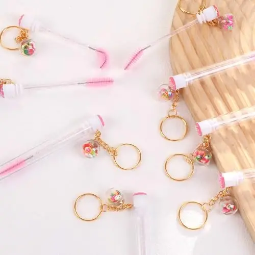 Upgrade 48 Pieces Disposable Mascara Wands Set, Include 24 Pcs Cute Crystal Lash Spoolies Brush and 24 Pcs Reusable Keychain Empty Eyelash Brush Tubes(Fruit) - UPGRADE (1)