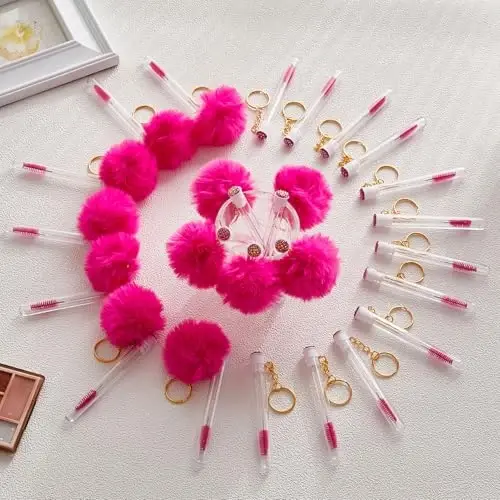 Upgrade 48 Pieces Disposable Mascara Wands Set,Diamond Mascara for Women and Girls- Include 24 Pcs Crystal Lash Spoolies Brush and 24 Pcs Reusable Keychain Empty Eyelash Brush Tubes 