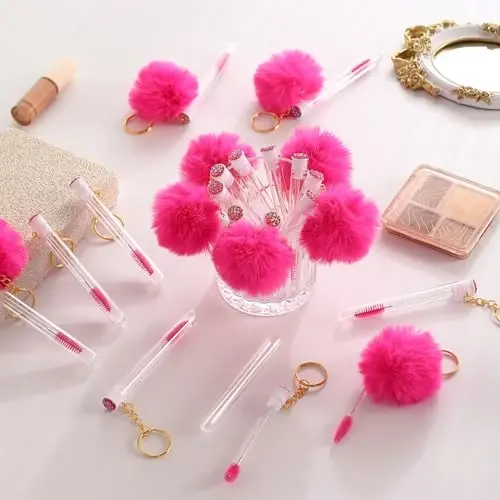 Upgrade 48 Pieces Disposable Mascara Wands Set,Diamond Mascara for Women and Girls- Include 24 Pcs Crystal Lash Spoolies Brush and 24 Pcs Reusable Keychain Empty Eyelash Brush Tubes - SANARITA (1)