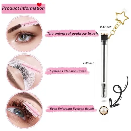 Upgrade 48 Pieces Disposable Mascara Wands Set,Diamond Mascara for Women and Girls- Include 24 Pcs Crystal Lash Spoolies Brush and 24 Pcs Reusable Keychain Empty Eyelash Brush Tubes - 4