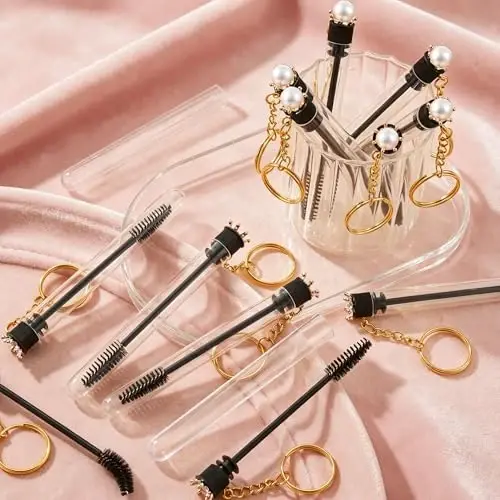 Upgrade 48 Pieces Disposable Mascara Wands Set,Diamond Mascara for Women and Girls- Include 24 Pcs Crystal Lash Spoolies Brush and 24 Pcs Reusable Keychain Empty Eyelash Brush Tubes - 2