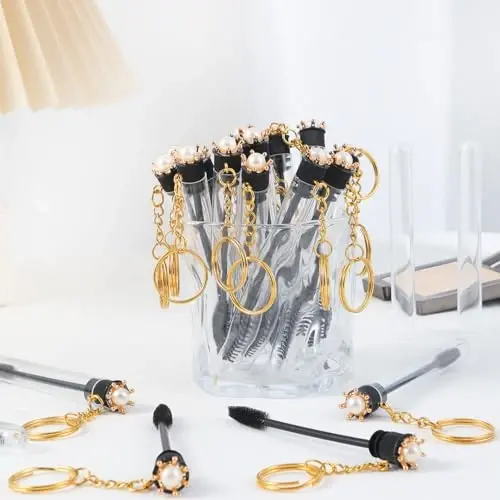 Upgrade 48 Pieces Disposable Mascara Wands Set,Diamond Mascara for Women and Girls- Include 24 Pcs Crystal Lash Spoolies Brush and 24 Pcs Reusable Keychain Empty Eyelash Brush Tubes - 6