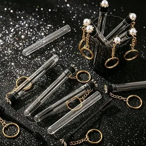 Upgrade 48 Pieces Disposable Mascara Wands Set,Diamond Mascara for Women and Girls- Include 24 Pcs Crystal Lash Spoolies Brush and 24 Pcs Reusable Keychain Empty Eyelash Brush Tubes 