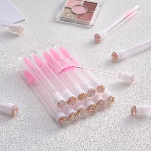 Upgrade 48 Pieces Disposable Mascara Wands Set,Diamond Mascara for Women and Girls- Include 24 Pcs Crystal Lash Spoolies Brush and 24 Pcs Reusable Keychain Empty Eyelash Brush Tubes Gold/White - 4