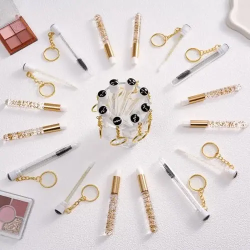 Upgrade 48 Pieces Disposable Mascara Wands Set,Diamond Mascara for Women and Girls- Include 24 Pcs Crystal Lash Spoolies Brush and 24 Pcs Reusable Keychain Empty Eyelash Brush Tubes 