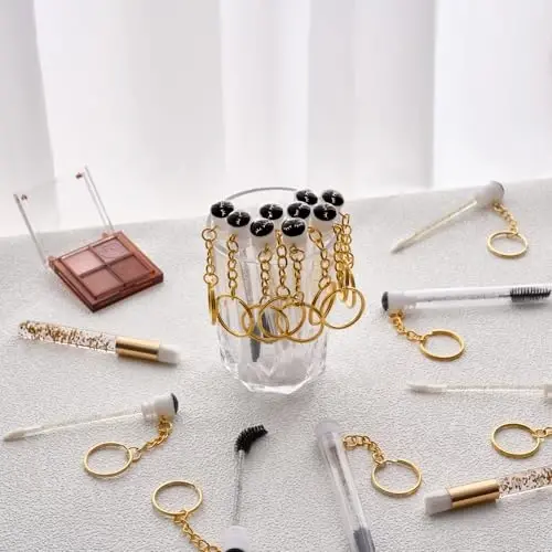 Upgrade 48 Pieces Disposable Mascara Wands Set,Diamond Mascara for Women and Girls- Include 24 Pcs Crystal Lash Spoolies Brush and 24 Pcs Reusable Keychain Empty Eyelash Brush Tubes - 5