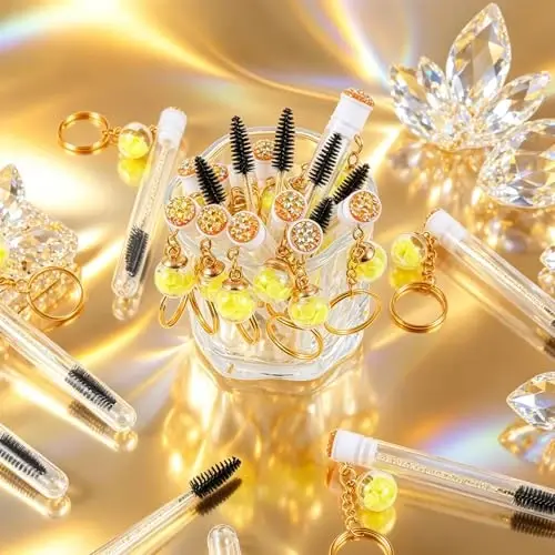 Upgrade 48 Pieces Disposable Mascara Wands Set,Diamond Mascara for Women and Girls- Include 24 Pcs Crystal Lash Spoolies Brush and 24 Pcs Reusable Keychain Empty Eyelash Brush Tubes Pink(Lemon) - 3