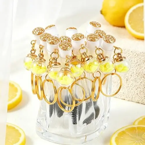 Upgrade 48 Pieces Disposable Mascara Wands Set,Diamond Mascara for Women and Girls- Include 24 Pcs Crystal Lash Spoolies Brush and 24 Pcs Reusable Keychain Empty Eyelash Brush Tubes Pink(Lemon) - 2