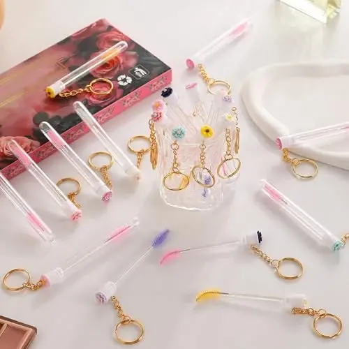 Upgrade 48 Pieces Disposable Mascara Wands Set,Include 24 Pcs Crystal Lash Spoolies Brush 24 Pcs Reusable Keychain Empty Eyelash Brush Tubes Christmas Holiday Gift Women Girls - 4