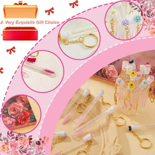 Upgrade 48 Pieces Disposable Mascara Wands Set,Include 24 Pcs Crystal Lash Spoolies Brush 24 Pcs Reusable Keychain Empty Eyelash Brush Tubes Christmas Holiday Gift Women Girls - 5