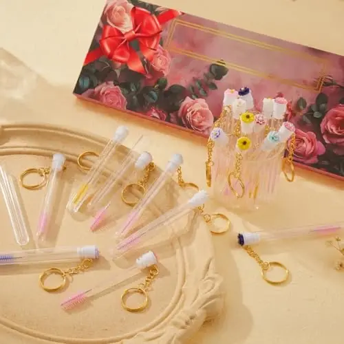 Upgrade 48 Pieces Disposable Mascara Wands Set,Include 24 Pcs Crystal Lash Spoolies Brush 24 Pcs Reusable Keychain Empty Eyelash Brush Tubes Christmas Holiday Gift Women Girls - 6