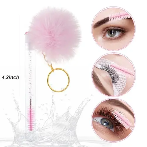 Upgrade 48 Pieces Disposable Mascara Wands Set,Include 24 Pcs Crystal Lash Spoolies Brush and 24 Pcs Reusable Keychain Empty Eyelash Brush Tubes - 3