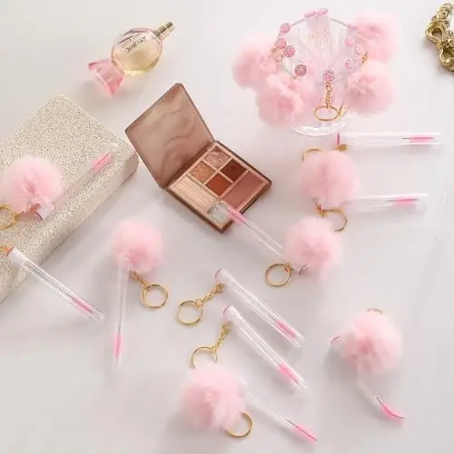Upgrade 48 Pieces Disposable Mascara Wands Set,Include 24 Pcs Crystal Lash Spoolies Brush and 24 Pcs Reusable Keychain Empty Eyelash Brush Tubes - 6
