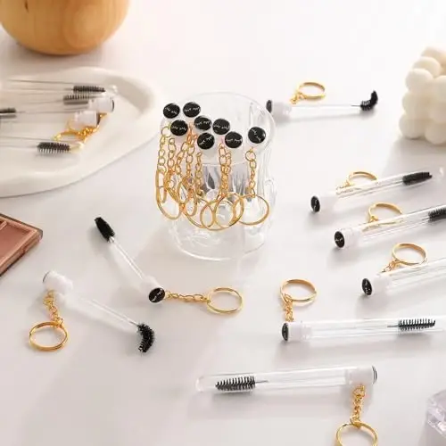 Upgrade 48 Pieces Disposable Mascara Wands Set,Include 24 Pcs Crystal Lash Spoolies Brush and 24 Pcs Reusable Keychain Empty Eyelash Brush Tubes (Black) - 4