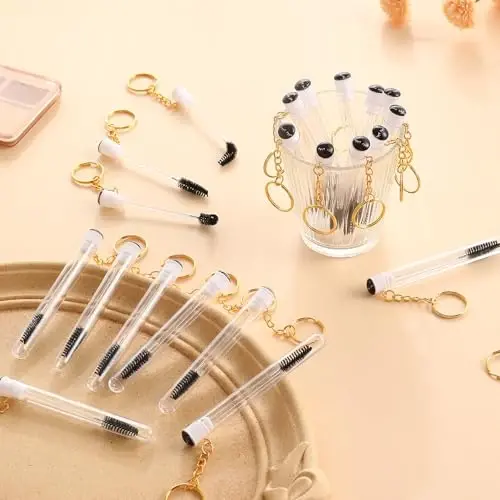 Upgrade 48 Pieces Disposable Mascara Wands Set,Include 24 Pcs Crystal Lash Spoolies Brush and 24 Pcs Reusable Keychain Empty Eyelash Brush Tubes (Black) - 5
