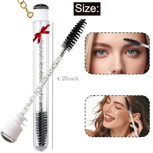 Upgrade 48 Pieces Disposable Mascara Wands Set,Include 24 Pcs Crystal Lash Spoolies Brush and 24 Pcs Reusable Keychain Empty Eyelash Brush Tubes (Black) - 3